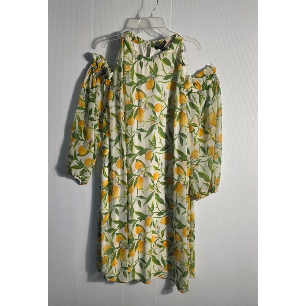Ashley Stewart Lemon Print Cold Shoulder Dress Plus Size 30/32 NWT White Yellow - Picture 4 of 12